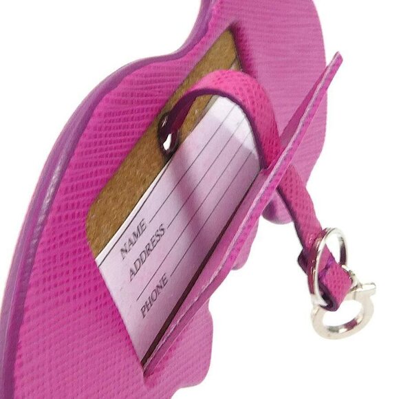 Auth Salvatore Ferragamo Bag Charm Name Tag Magenta Leather/Silvertone - e58520a - Picture 6 of 8